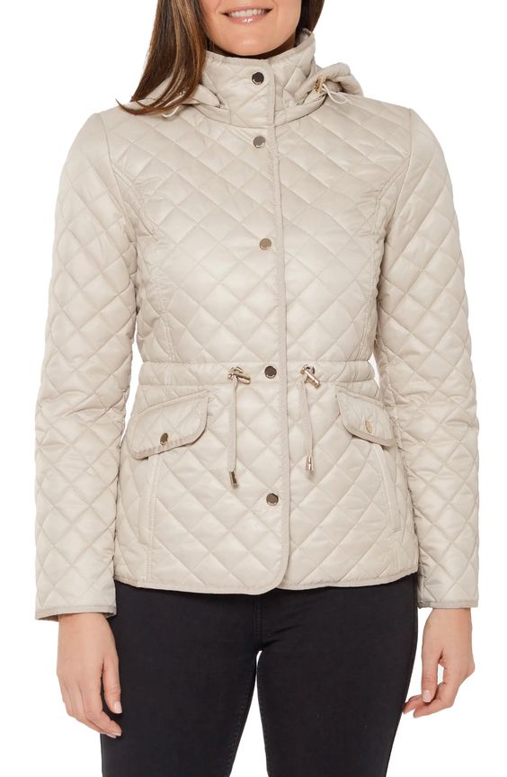 Chic Jackets for Perfect Winter Layering, warm weather winter jackets, kate spade new york quilted hooded jacket beige
