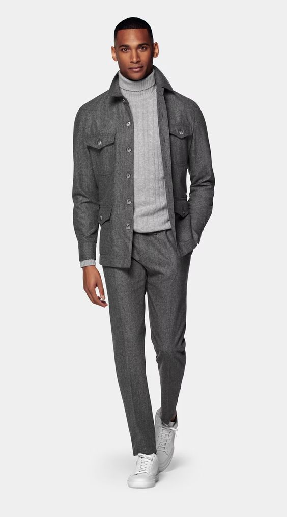 Men's Winter Wardrobe Must-Haves, SuitSupply light gray shirt jacket, men's shirt jacket