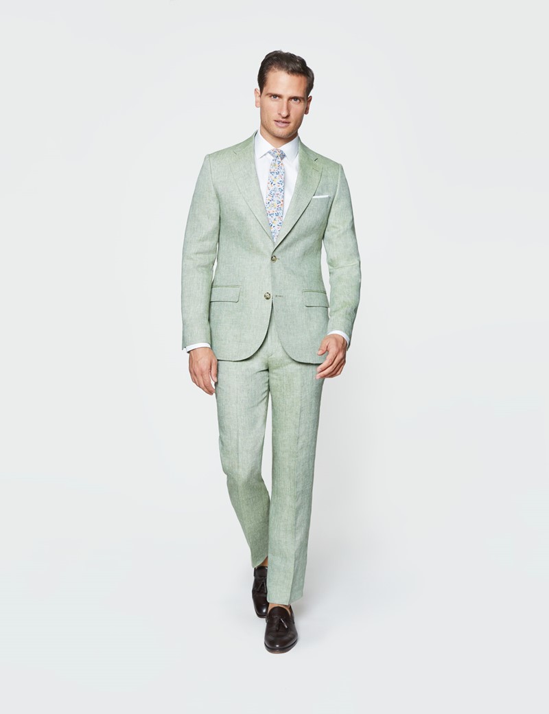 Your Summer Party Invites & What to Wear, What to Wear to a Garden Party, men's green linen suit, Men's Green Semi Plain Linen Tailored Fit Italian Suit 
