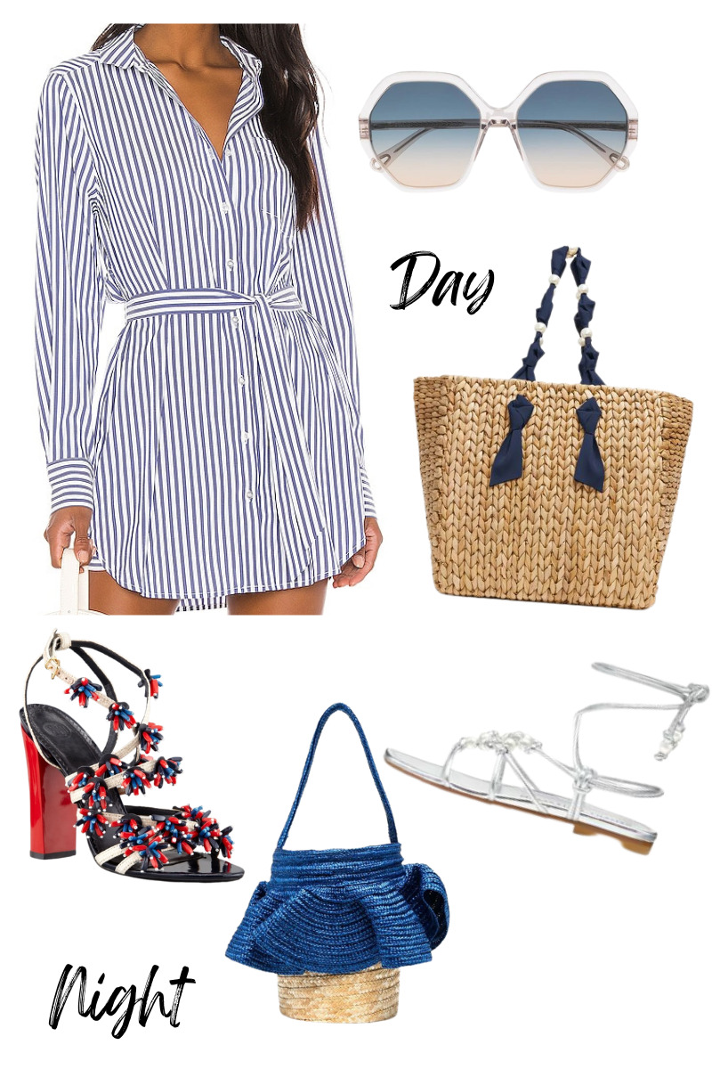 7 Days, 7 Outfits, blue and whtie striped shirt dress, weekend day to night outfit