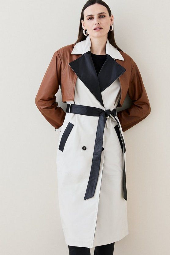 Fall Jackets + Coveted Coats, layer in Style, women's leather color block trench coat by Karen Millen