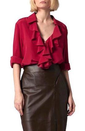 Fall Colors of the Season- Chocolate Brown & Red, women's red blouse and brown leather skirt