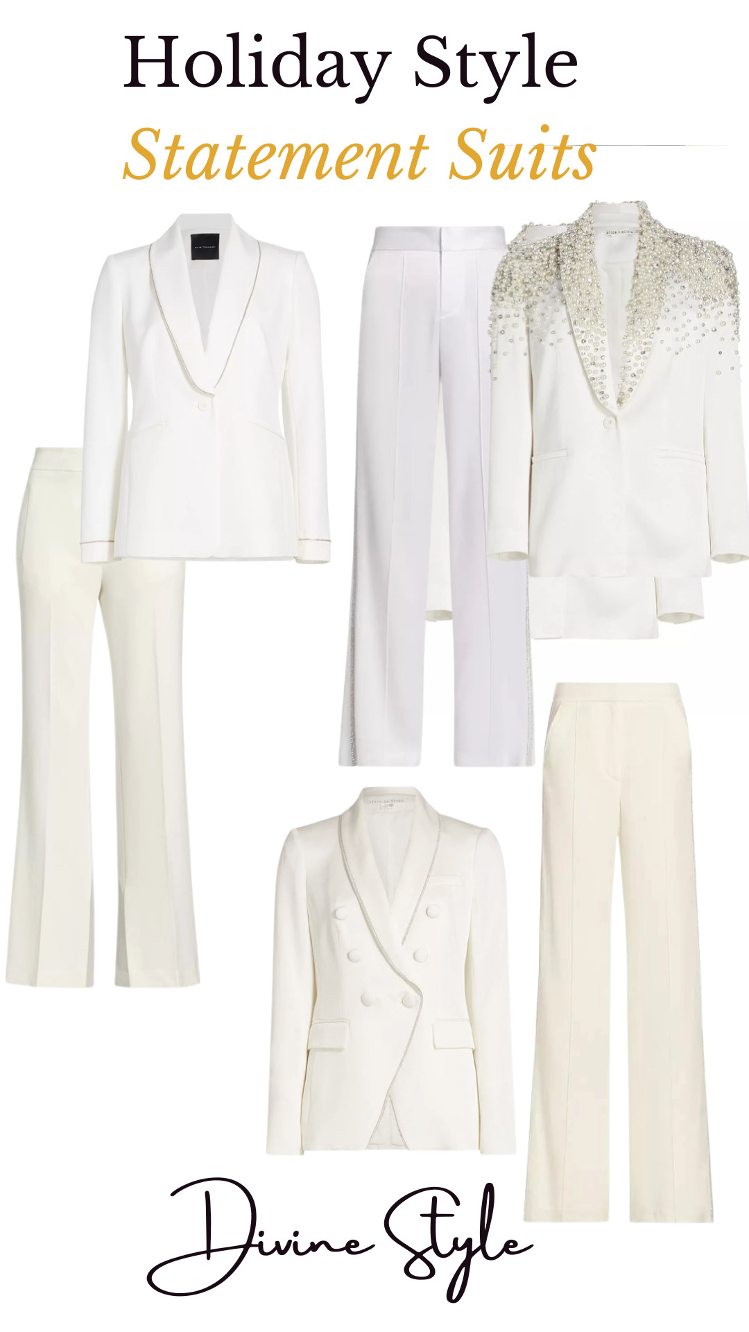 Holiday Wardrobe Checklist, winter white statement suits, white embellished blazers