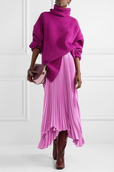 Pink...Wearing this 'IT' Color in a Modern Way, pink sweater and pink skirt outfit, wearing shades of pink