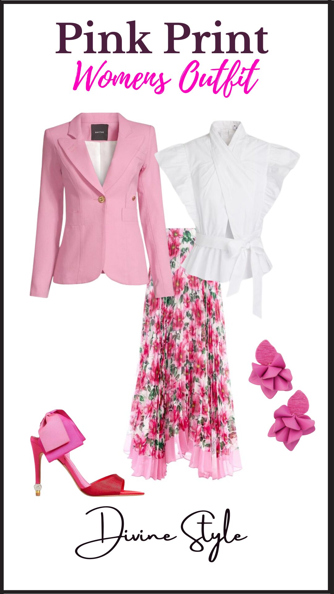 Pink...Weraing the 'IT' Color in a Modern Way, women's outfit with pink print skirt, women's pink print outfit