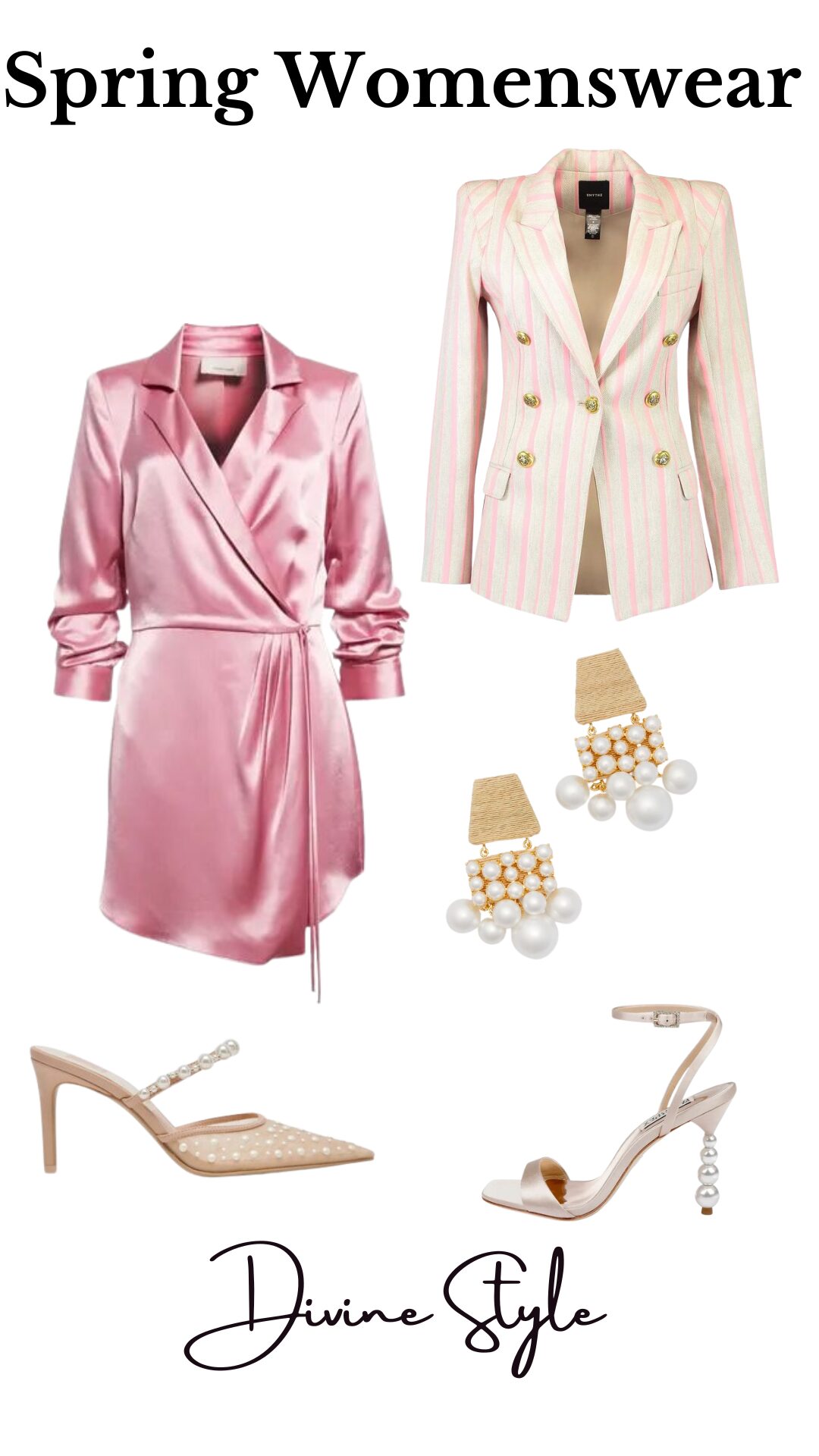 Spring Wardrobe Essentials, women's spring silk satin dresses, women's spring dress and blazer outfit