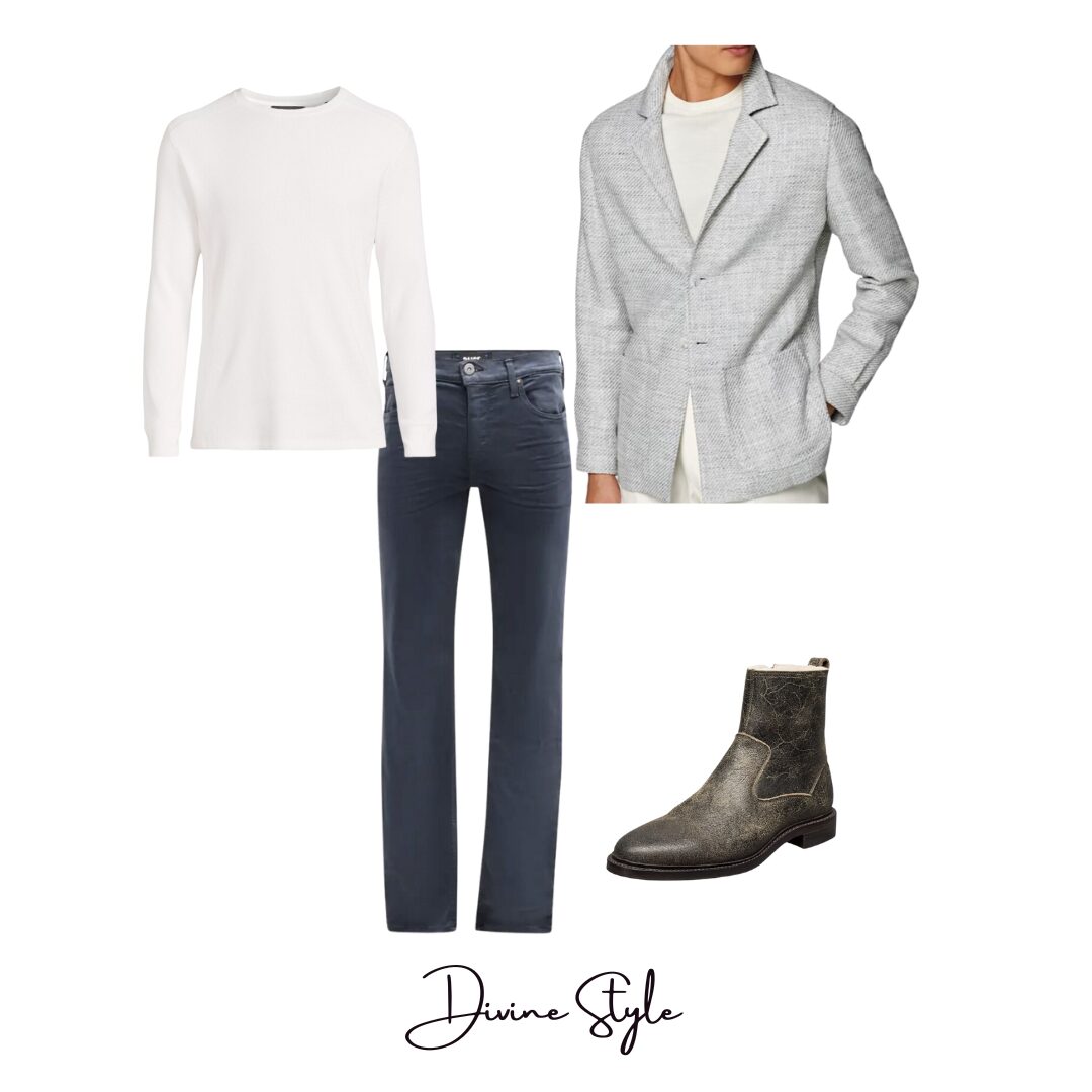 Effortless Casual Holiday Outfits, men's holiday casual outfit, casual blazer and jeans, Divine Style