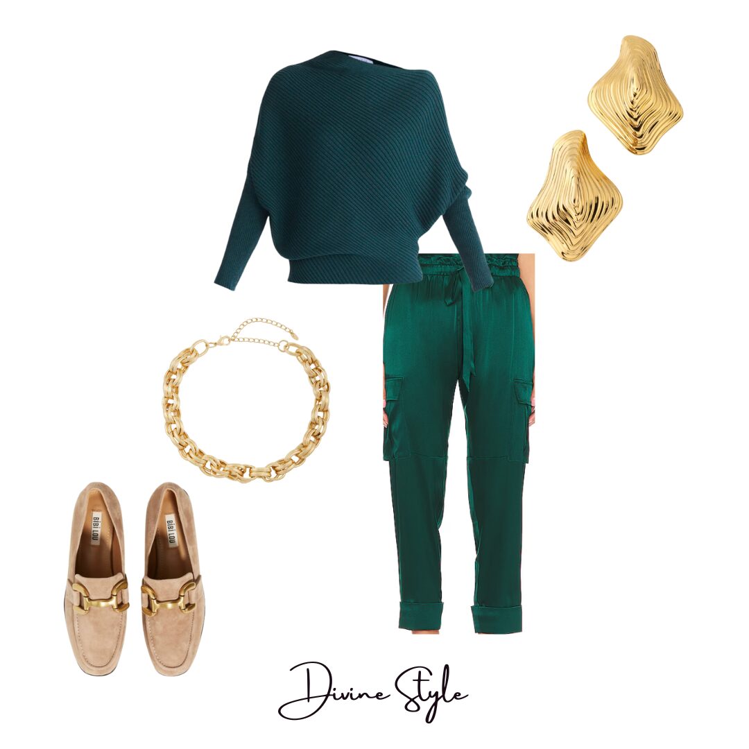 Effortless Casual Holiday Outfits, Sweater and silk satin joggers holiday casual outfit, Divine Style