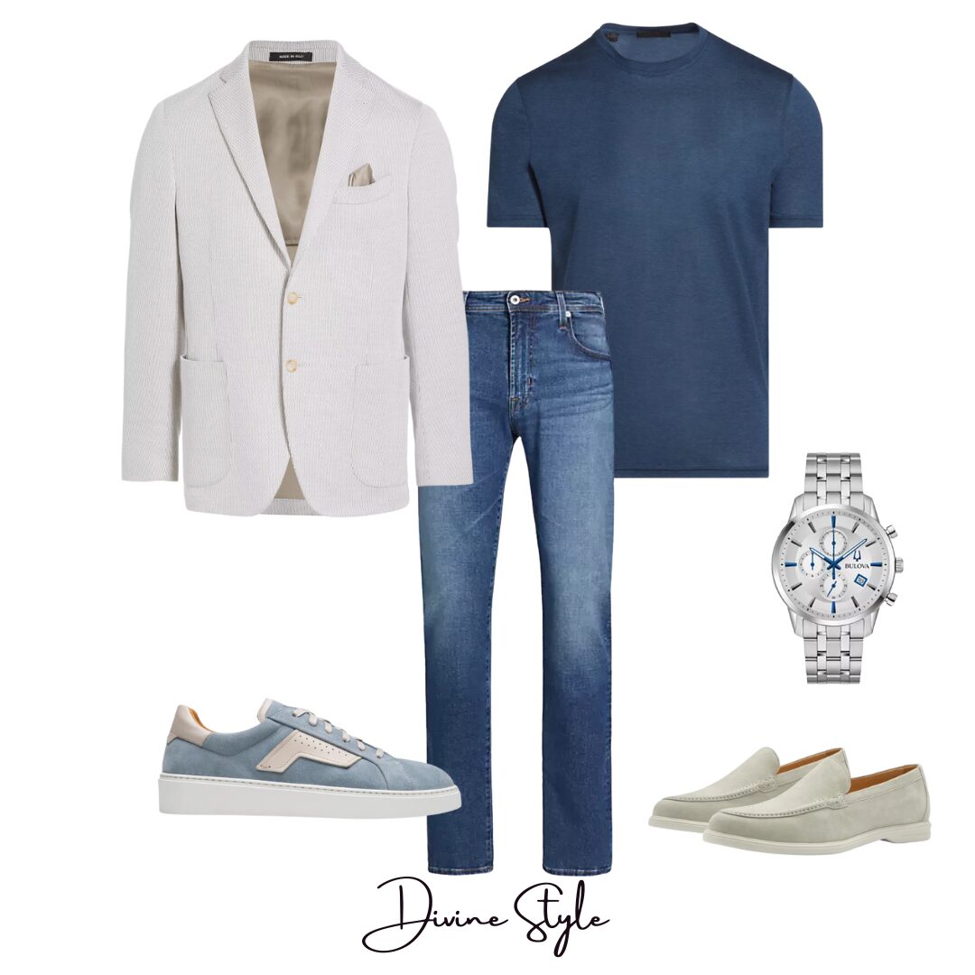The New Smart Casual: Sport Coats and Polished Tees for a Modern Guy, men's neutral sport coat and colored t-shirt outfit, Divine Style, men's personal stylist